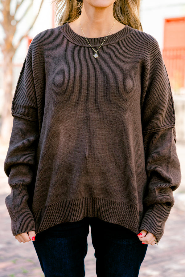 Chic Soul plus size clothing, Mocha long sleeve sweater with a high neck and stitching details on the sleeves