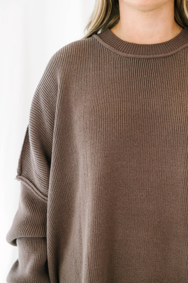 Chic Soul plus size clothing, Mocha long sleeve sweater with a high neck and stitching details on the sleeves