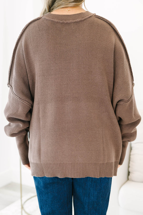 Chic Soul plus size clothing, Mocha long sleeve sweater with a high neck and stitching details on the sleeves