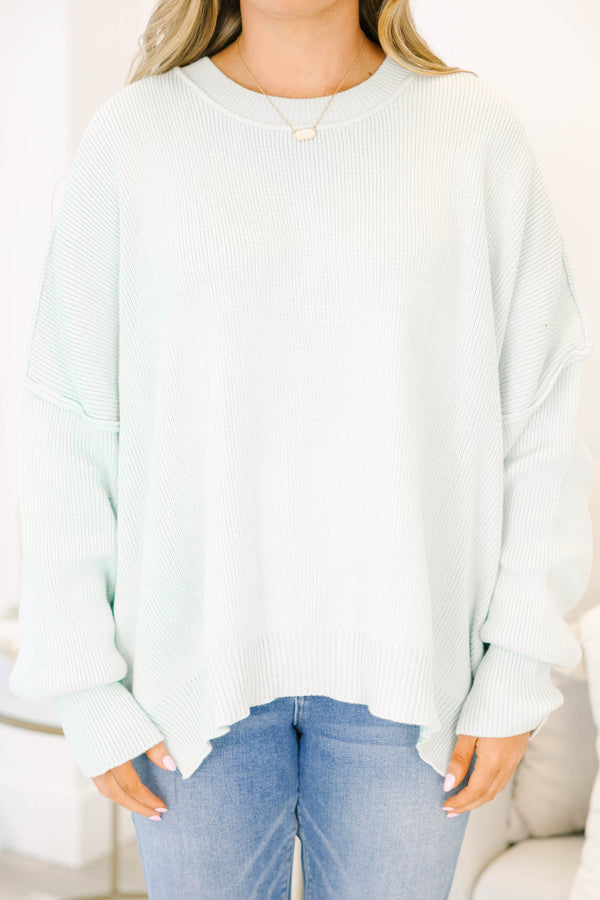 Chic Soul plus size clothing, sage color knit sweater with bubble sleeves
