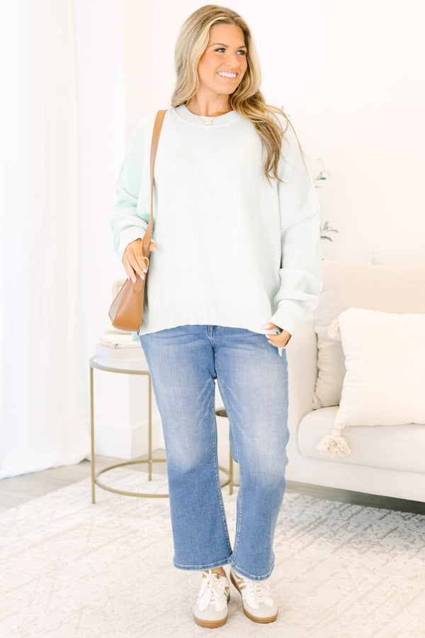 Chic Soul plus size clothing, sage color knit sweater with bubble sleeves