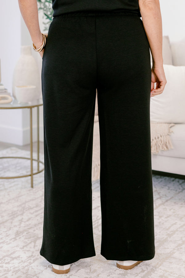 Chic Soul plus size clothing, black wide leg pants and short sleeve quarter zip top matching set