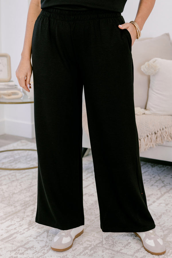 Chic Soul plus size clothing, black wide leg pants and short sleeve quarter zip top matching set