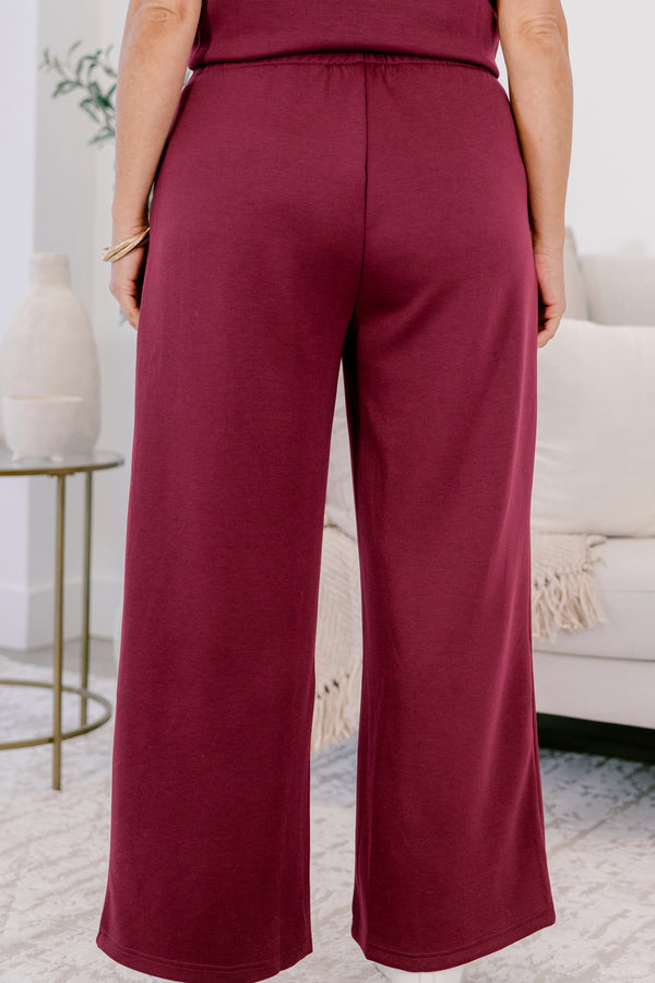 Chic Soul plus size clothing, burgundy wide leg pants and short sleeve quarter zip matching set 