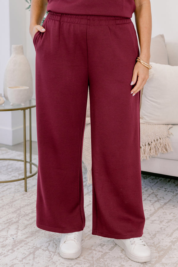 Chic Soul plus size clothing, burgundy wide leg pants and short sleeve quarter zip matching set 