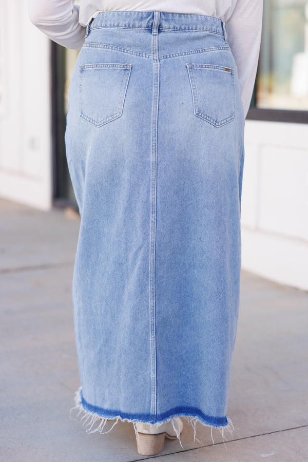 Slit Front Midi Denim Skirt with Pockets – KesleyBoutique