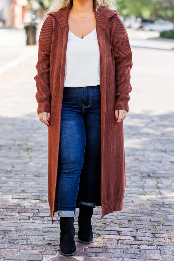 Chic Soul plus size clothing, long-sleeve rust long ankle-length cardigan