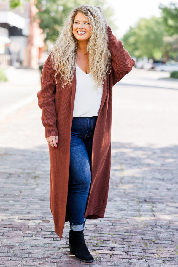Chic Soul plus size clothing, long-sleeve rust long ankle-length cardigan