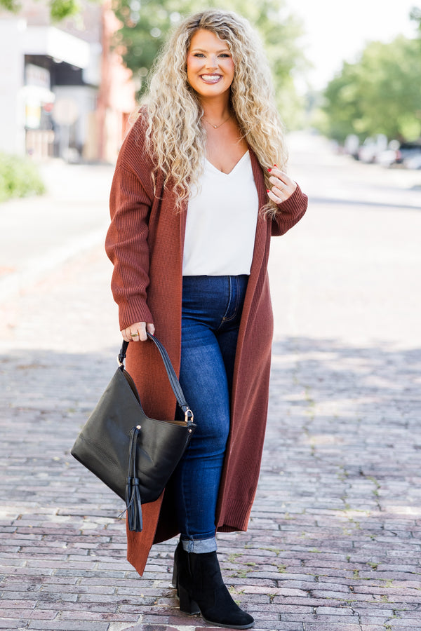 Chic Soul plus size clothing, long-sleeve rust long ankle-length cardigan