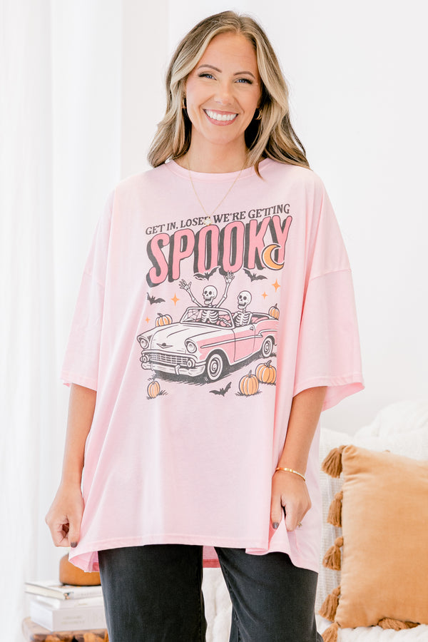 Chic Soul plus size clothing, dusty pink short sleeve boyfriend tee with text 