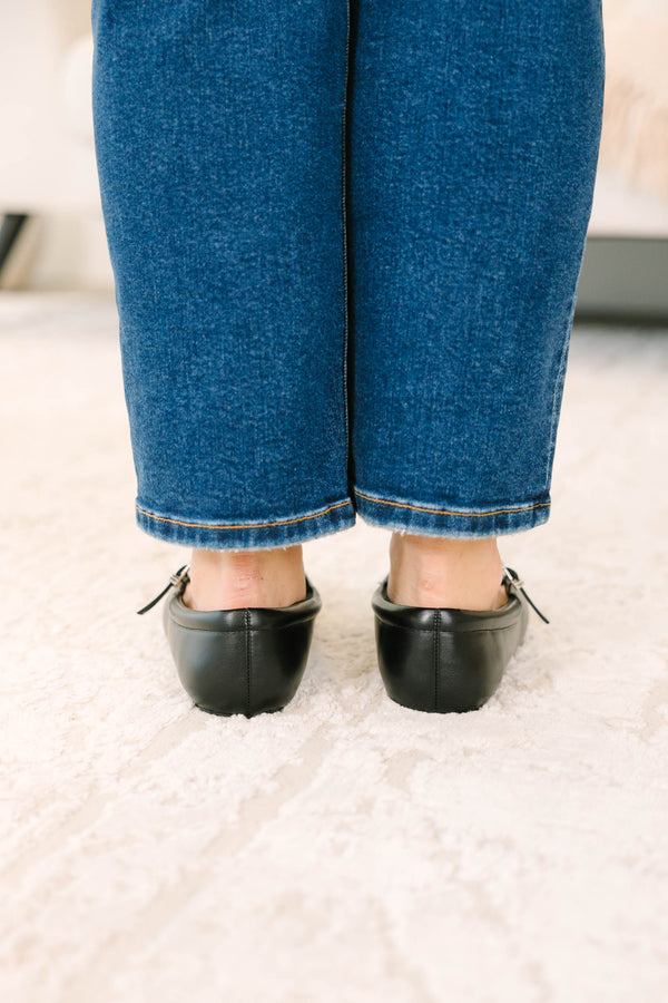 black square toe Mary Jane flats with adjustable buckle straps