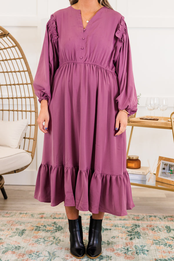 Chic Soul plus size clothing, long sleeve eggplant midi dress