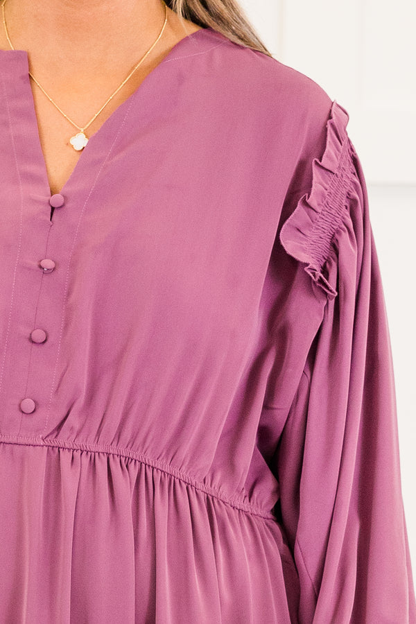 Chic Soul plus size clothing, long sleeve eggplant midi dress