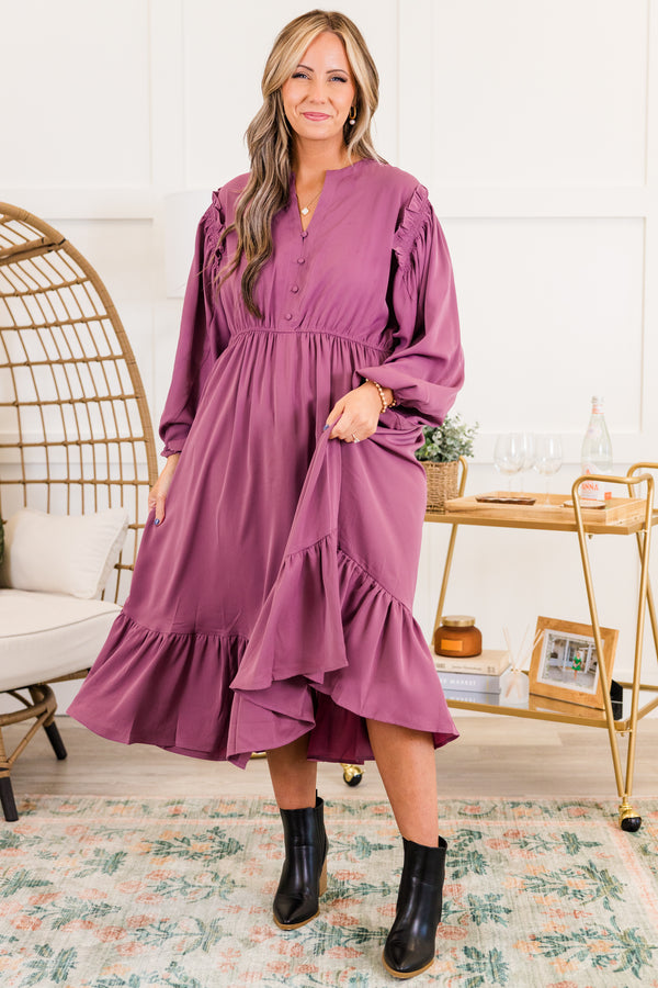 Chic Soul plus size clothing, long sleeve eggplant midi dress