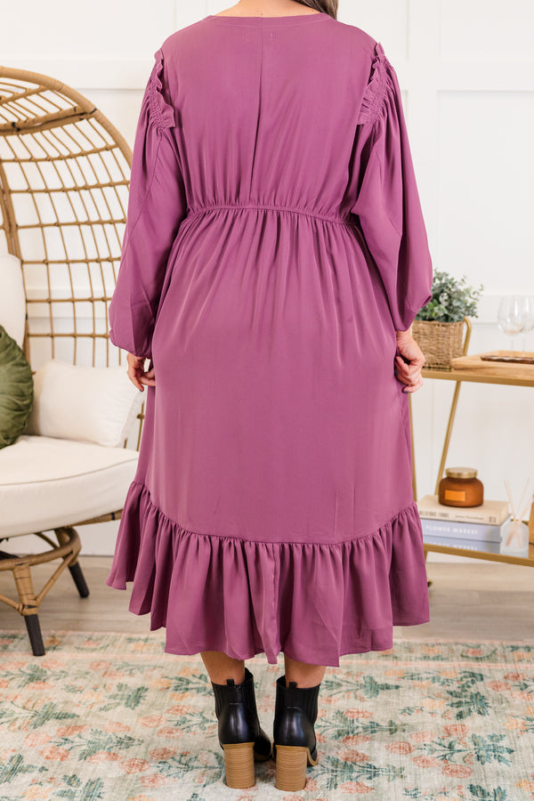 Chic Soul plus size clothing, long sleeve eggplant midi dress