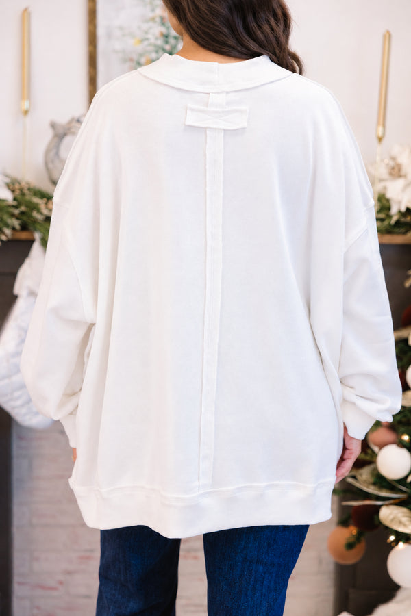Chic Soul plus size clothing, white mock neck pullover with a vintage Santa graphic in the middle and 
