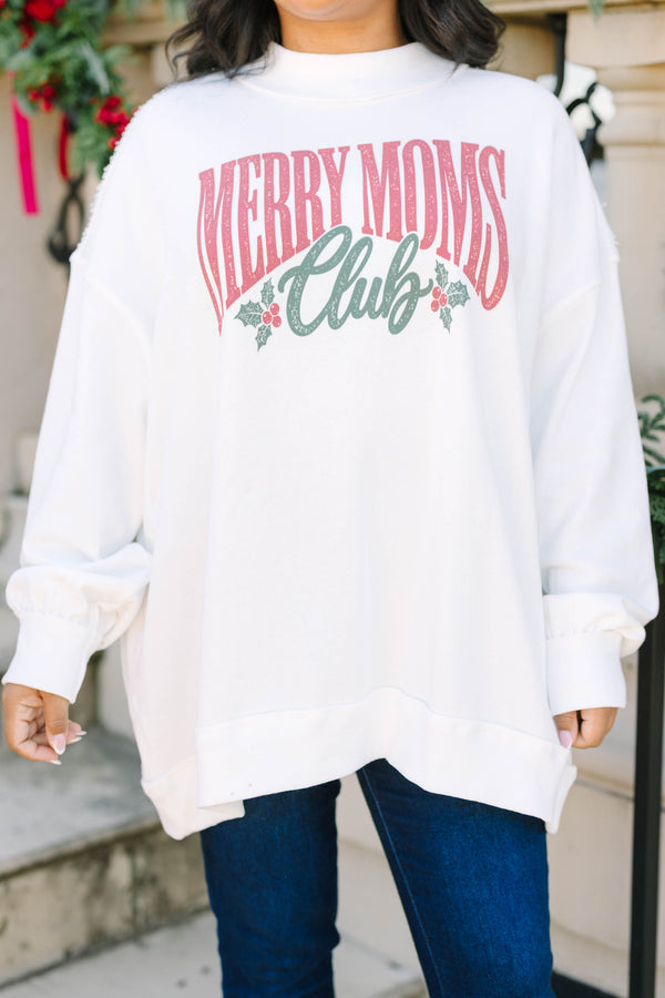 Plus size ivory Merry Moms Club mock neck pullover with a relaxed, flowy fit.