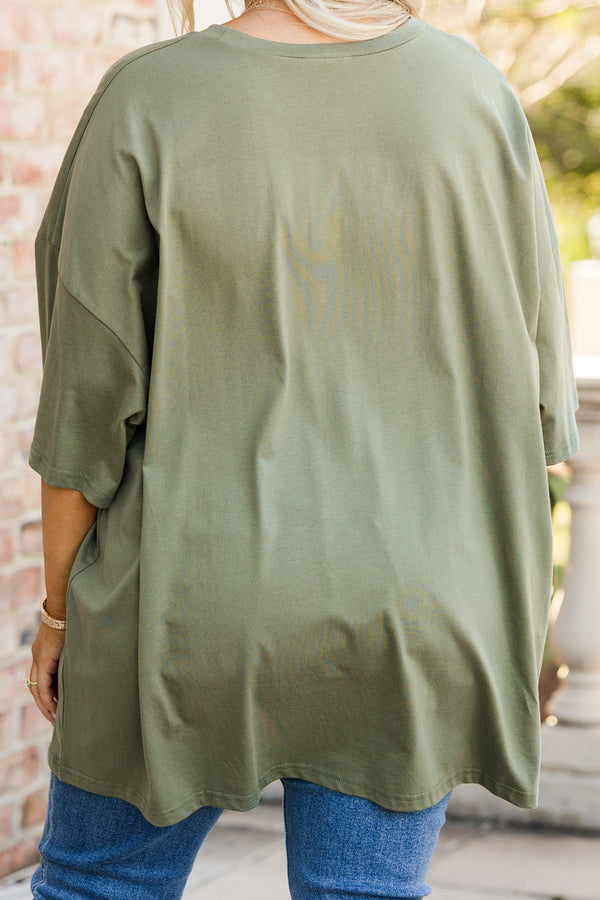 Chic Soul plus size clothing, moss short sleeve boyfriend tee with round neckline with 