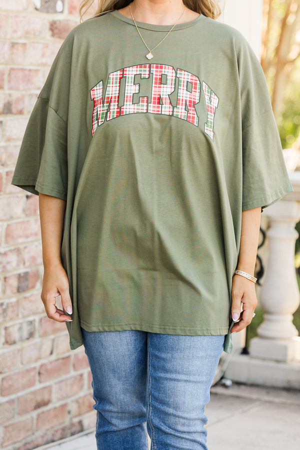 Chic Soul plus size clothing, moss short sleeve boyfriend tee with round neckline with 