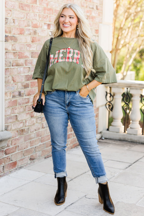 Chic Soul plus size clothing, moss short sleeve boyfriend tee with round neckline with 