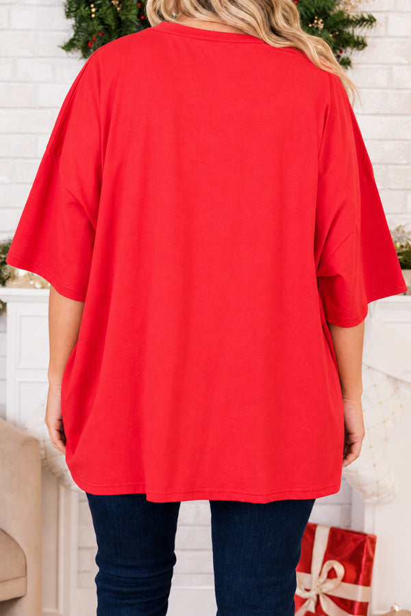 Chic Soul plus size clothing, red short sleeve boyfriend tee with round neckline with 