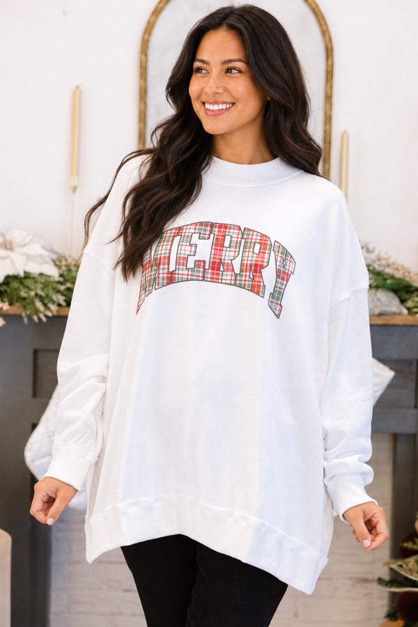 Chic Soul plus size clothing, white mock neck oversized pullover with 