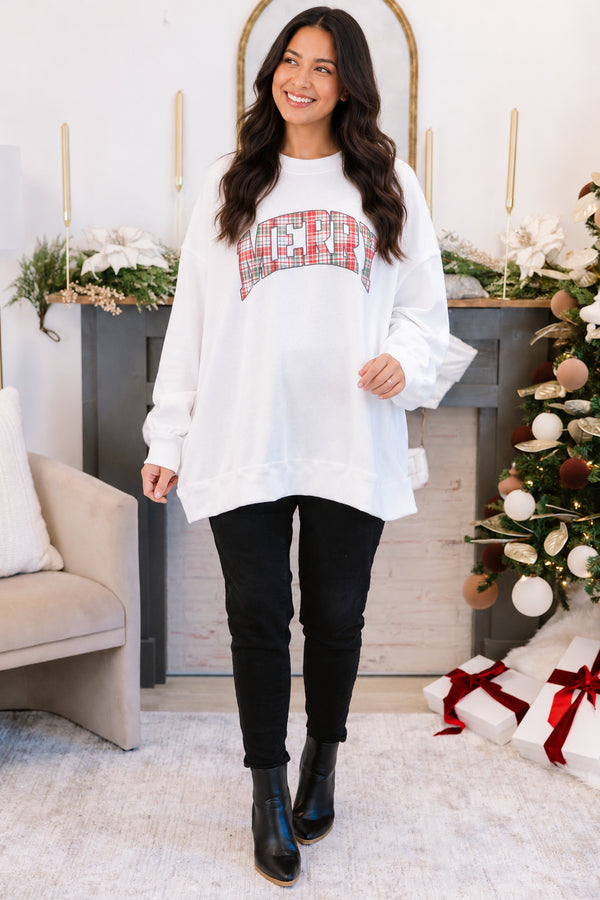 Chic Soul plus size clothing, white mock neck oversized pullover with 