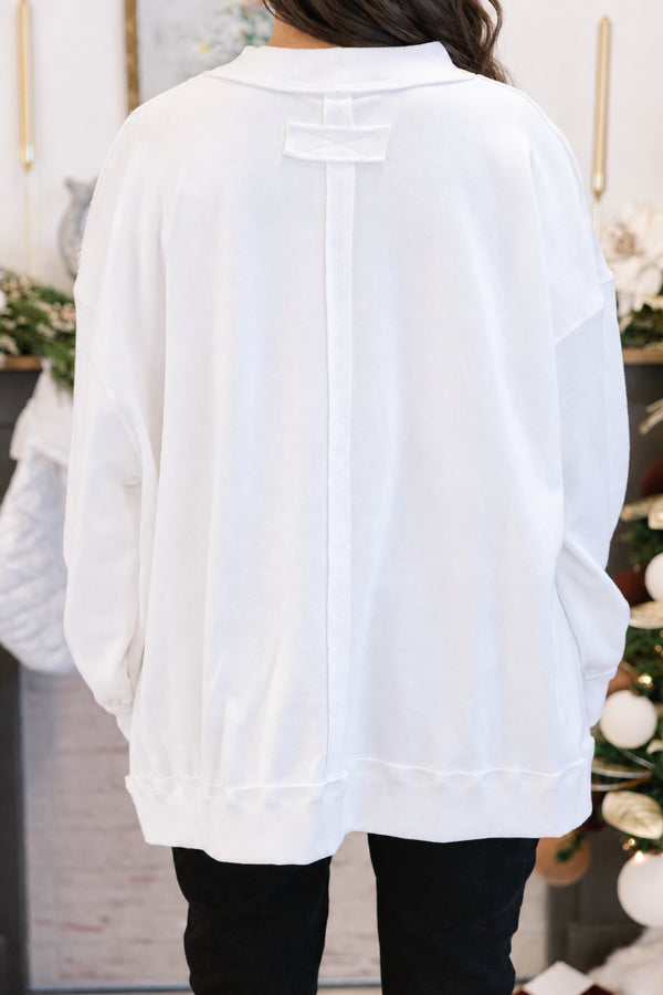 Chic Soul plus size clothing, white mock neck oversized pullover with 