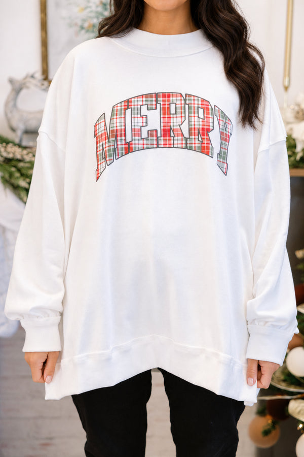 Chic Soul plus size clothing, white mock neck oversized pullover with 