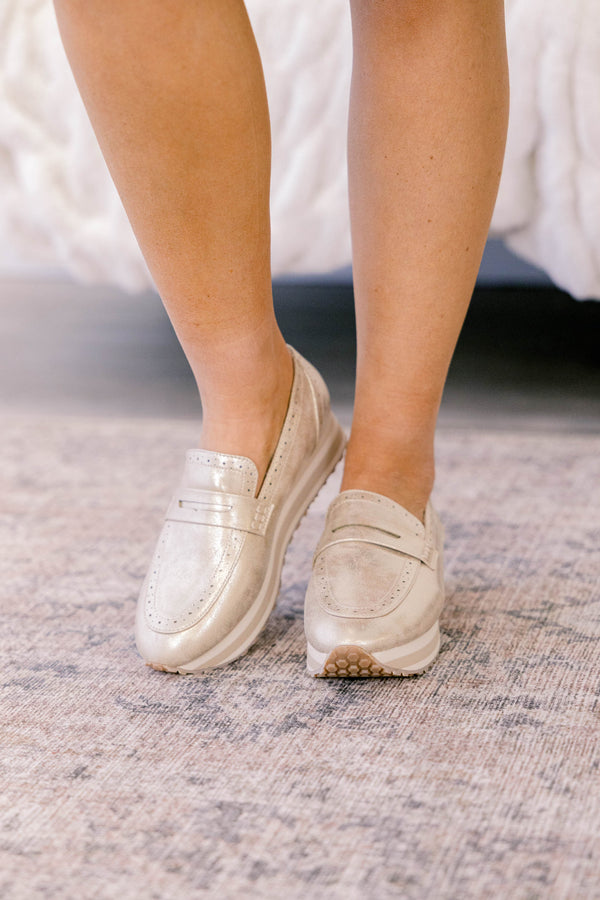 Chic Soul plus size clothing, gold metallic platform loafer style sneakers