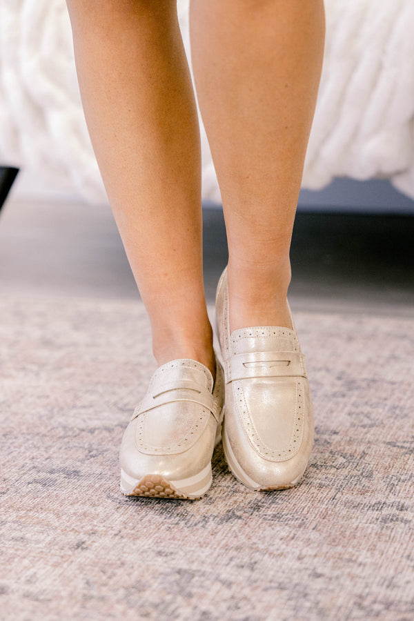 Chic Soul plus size clothing, gold metallic platform loafer style sneakers