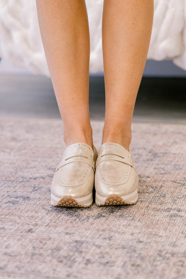 Chic Soul plus size clothing, gold metallic platform loafer style sneakers