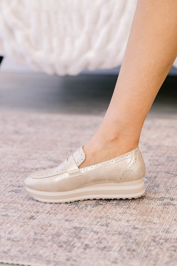 Chic Soul plus size clothing, gold metallic platform loafer style sneakers