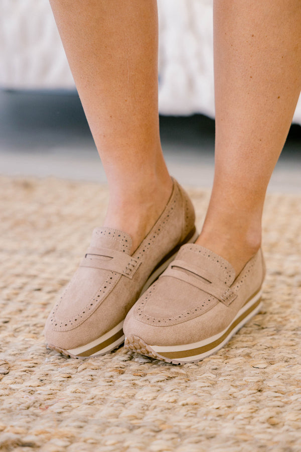 Chic Soul plus size clothing, tan suede platform loafer style sneakers 