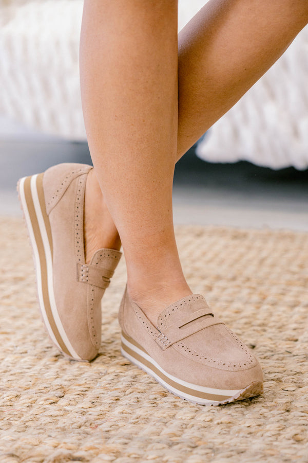 Chic Soul plus size clothing, tan suede platform loafer style sneakers 