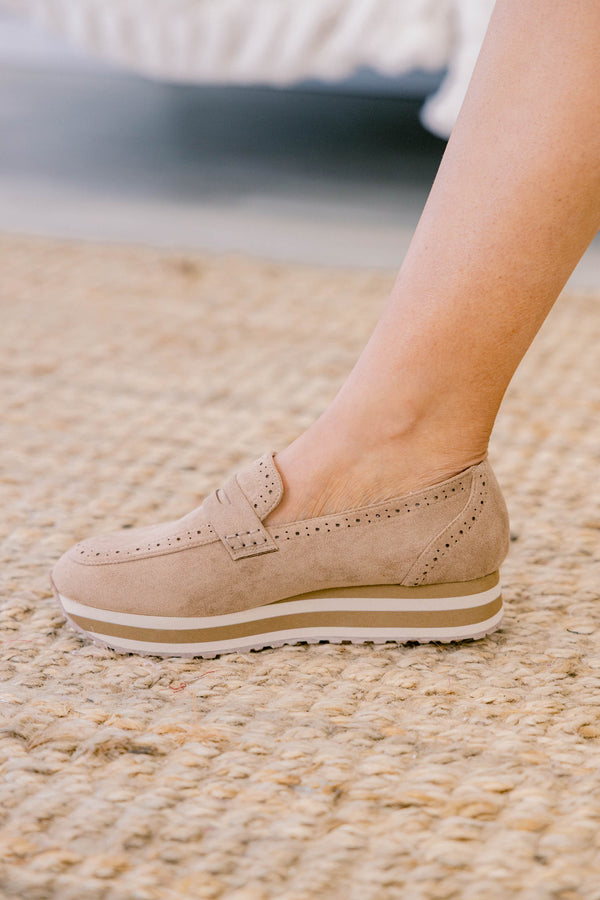 Chic Soul plus size clothing, tan suede platform loafer style sneakers 