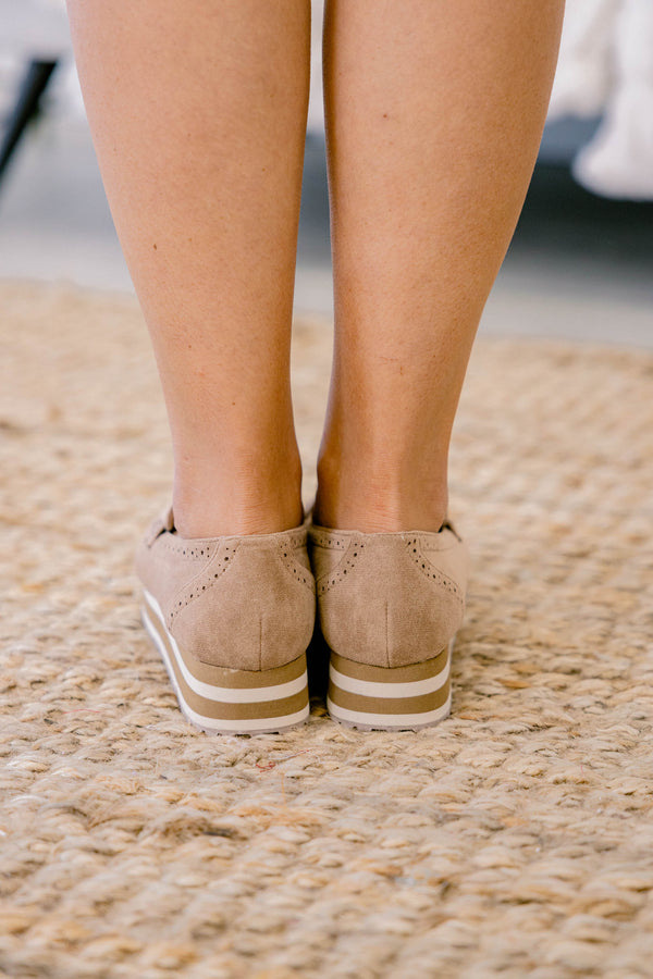 Chic Soul plus size clothing, tan suede platform loafer style sneakers 