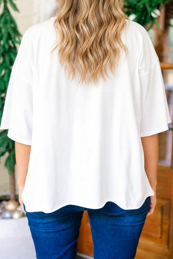 Chic Soul plus size clothing, white oversized slightly cropped vintage wash tee with 