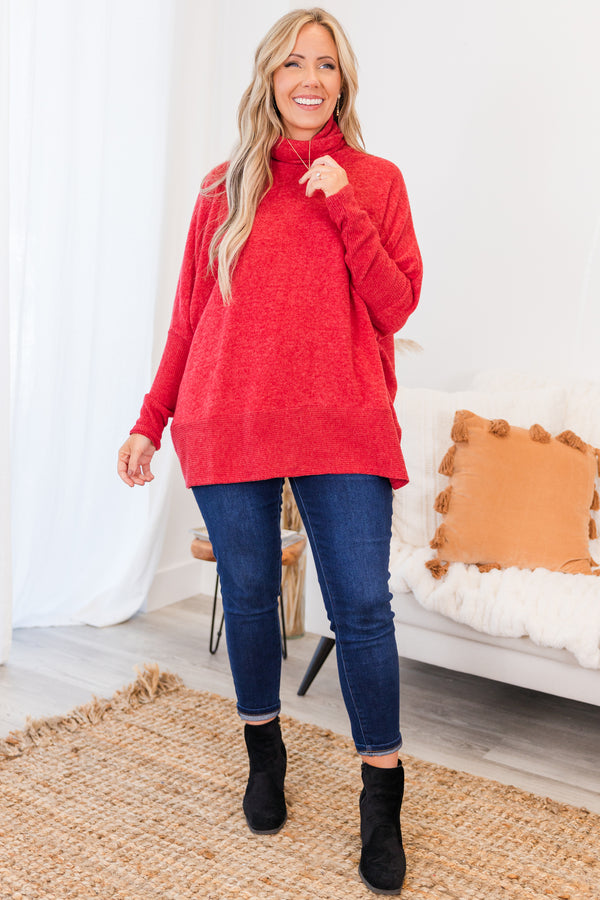 Chic Soul plus size clothing, long sleeve knit sweater with turtleneck neckline with ribbed band at the bottom
