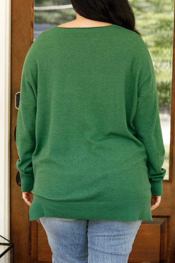 Chic Soul plus size clothing, dark green sweater with seam down middle