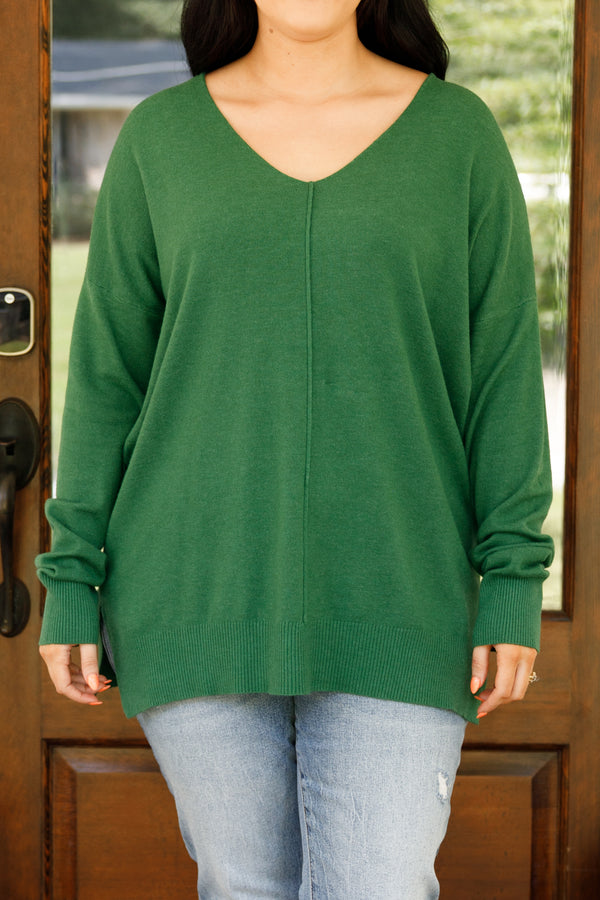 Chic Soul plus size clothing, dark green sweater with seam down middle