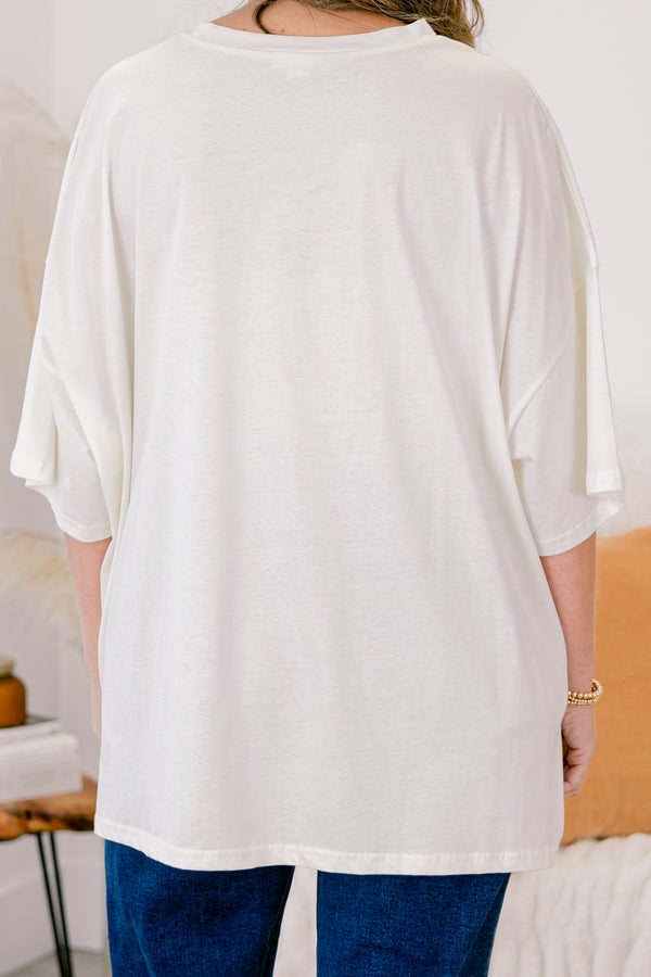 Chic Soul plus size clothing, ivory boyfriend tee with 