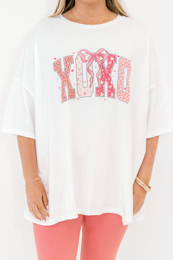 Chic Soul plus size clothing, white short sleeve boyfriend tee with mixed pattern 