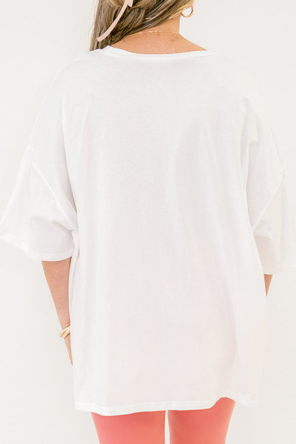 Chic Soul plus size clothing, white short sleeve boyfriend tee with mixed pattern 