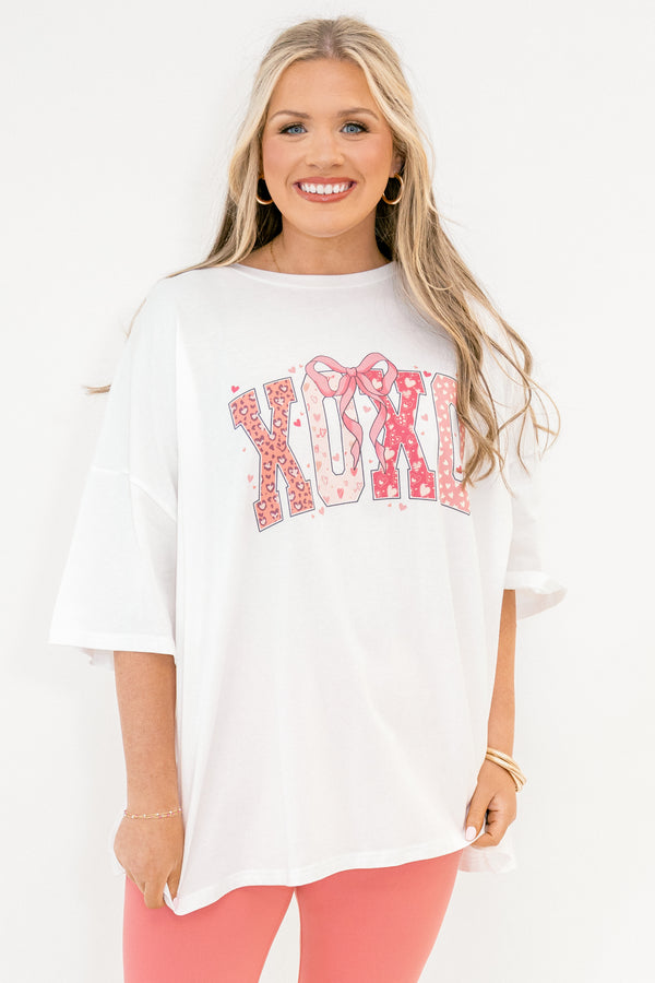 Chic Soul plus size clothing, white short sleeve boyfriend tee with mixed pattern 