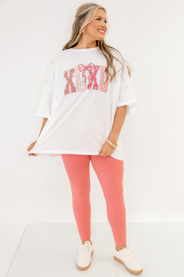 Chic Soul plus size clothing, white short sleeve boyfriend tee with mixed pattern 