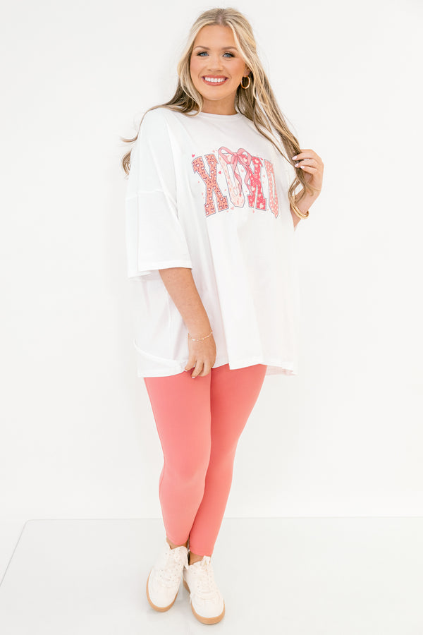 Chic Soul plus size clothing, white short sleeve boyfriend tee with mixed pattern 