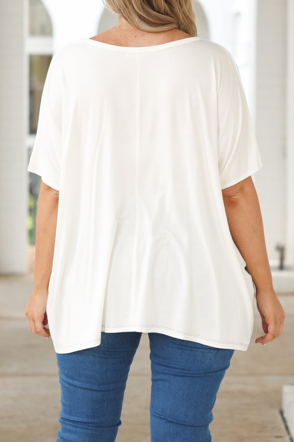 Chic Soul plus size clothing, olive green and white colorblock style top with camo and striped pattern and front pocket