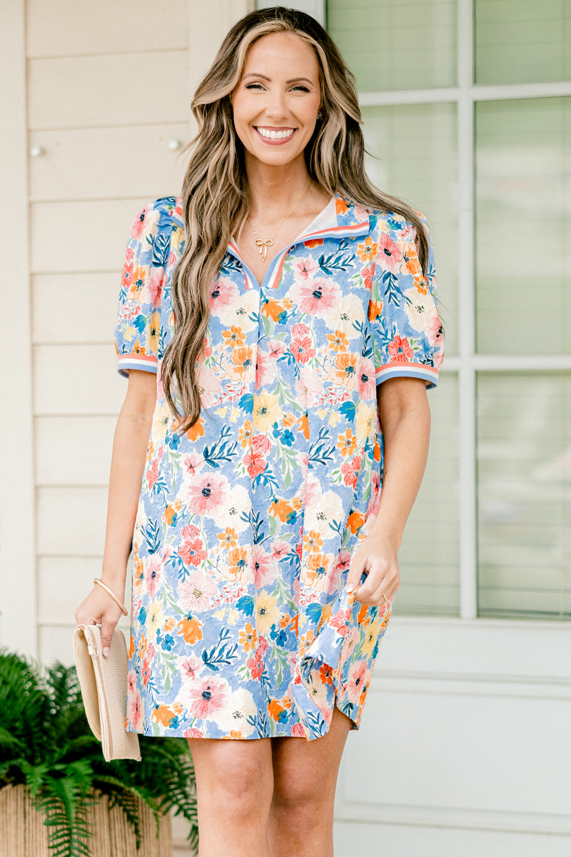 Women's Morning Walk Dress, Blue | Size: LG By Chic Soul Women's Morning Walk Dress, Blue | Size: LG By Chic Soul