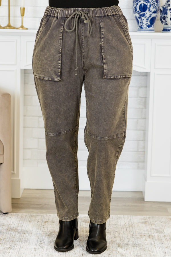 Chic Soul plus size clothing, black acid wash joggers